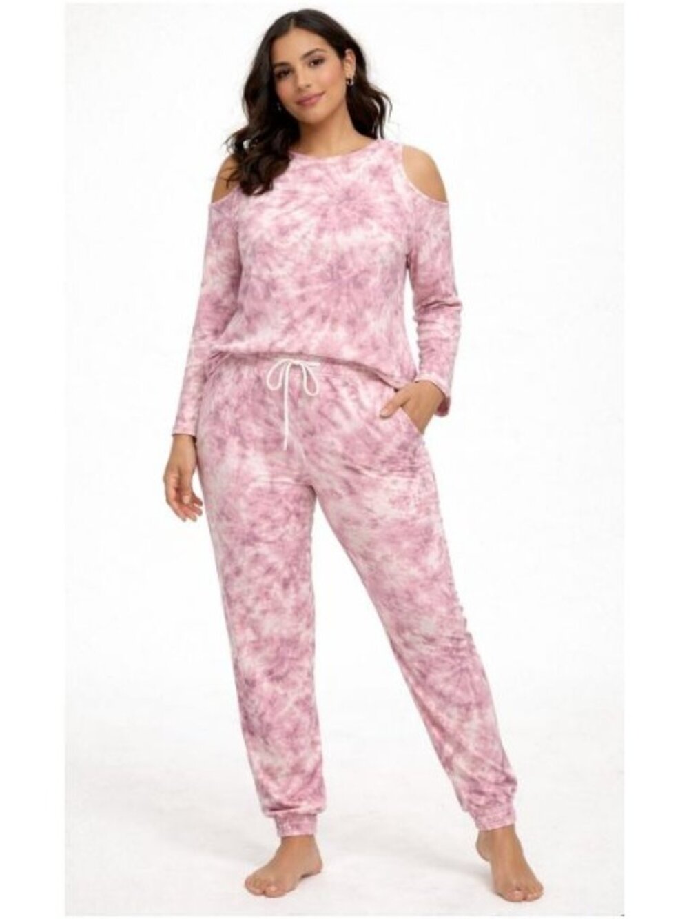 Studio 1886 Cold Shoulder Tie-Dye Pink & White Lounge Set Size Large